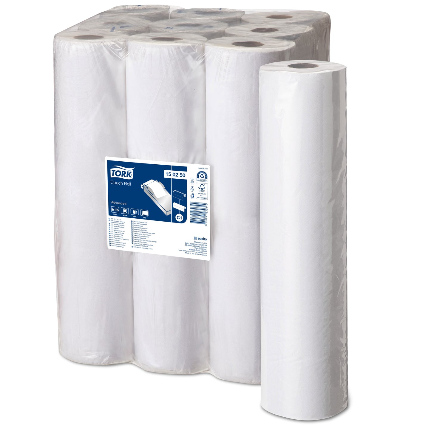 Tork Perforated Couch Roll White C1, Advanced, 2-ply, 9 x 54.5m, 150250 - 