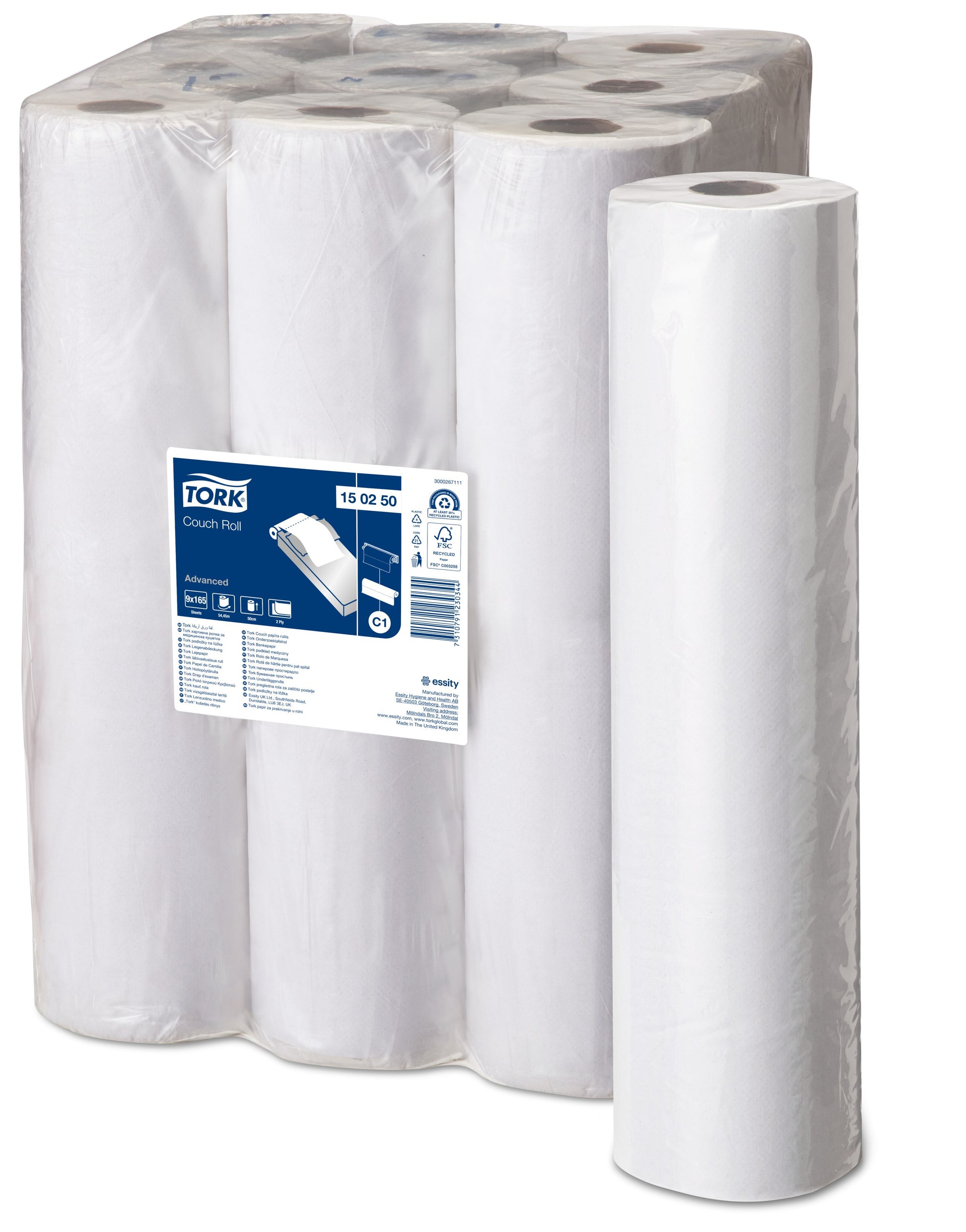 Tork Couch Roll Advanced White 2 Ply - 150250 - Case of 9 Rolls - 48cm/19" x 56m - 