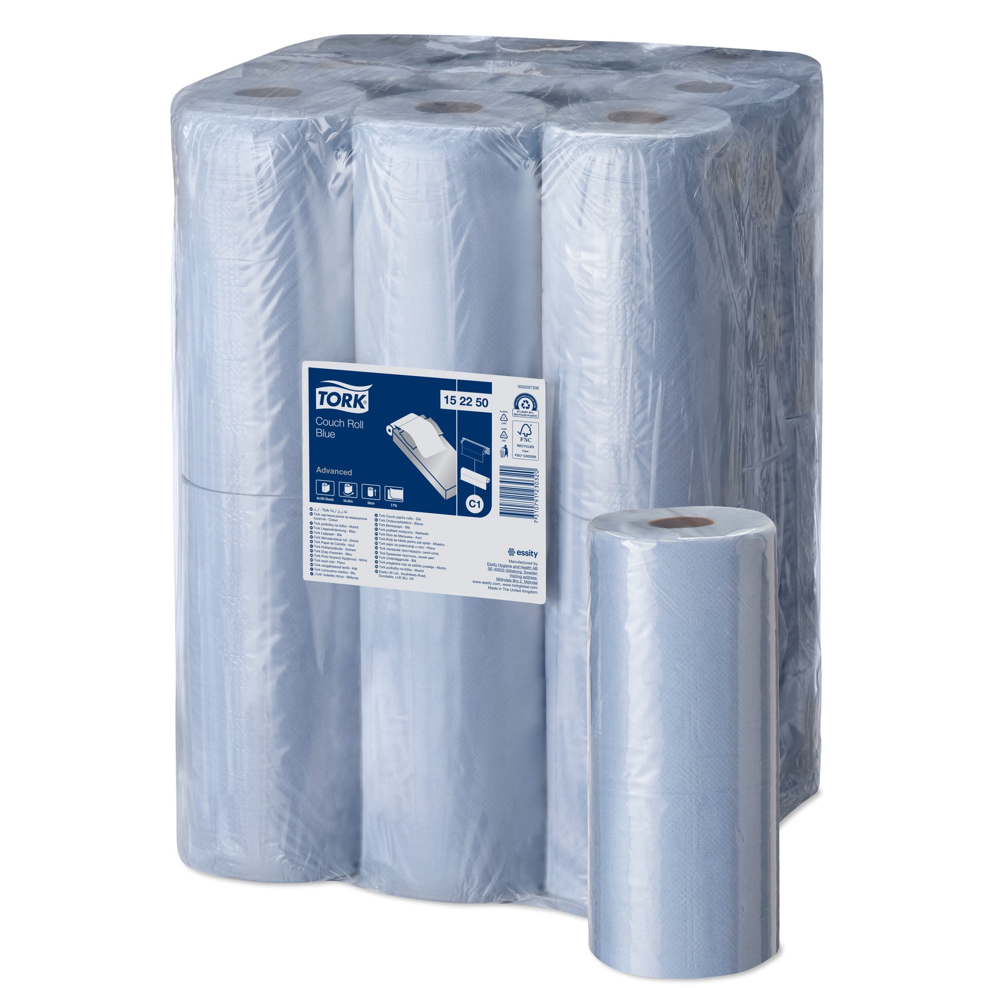 Tork Advanced Blue Couch Roll 2Ply - 152250 - Case of 9 Rolls x 56m - 