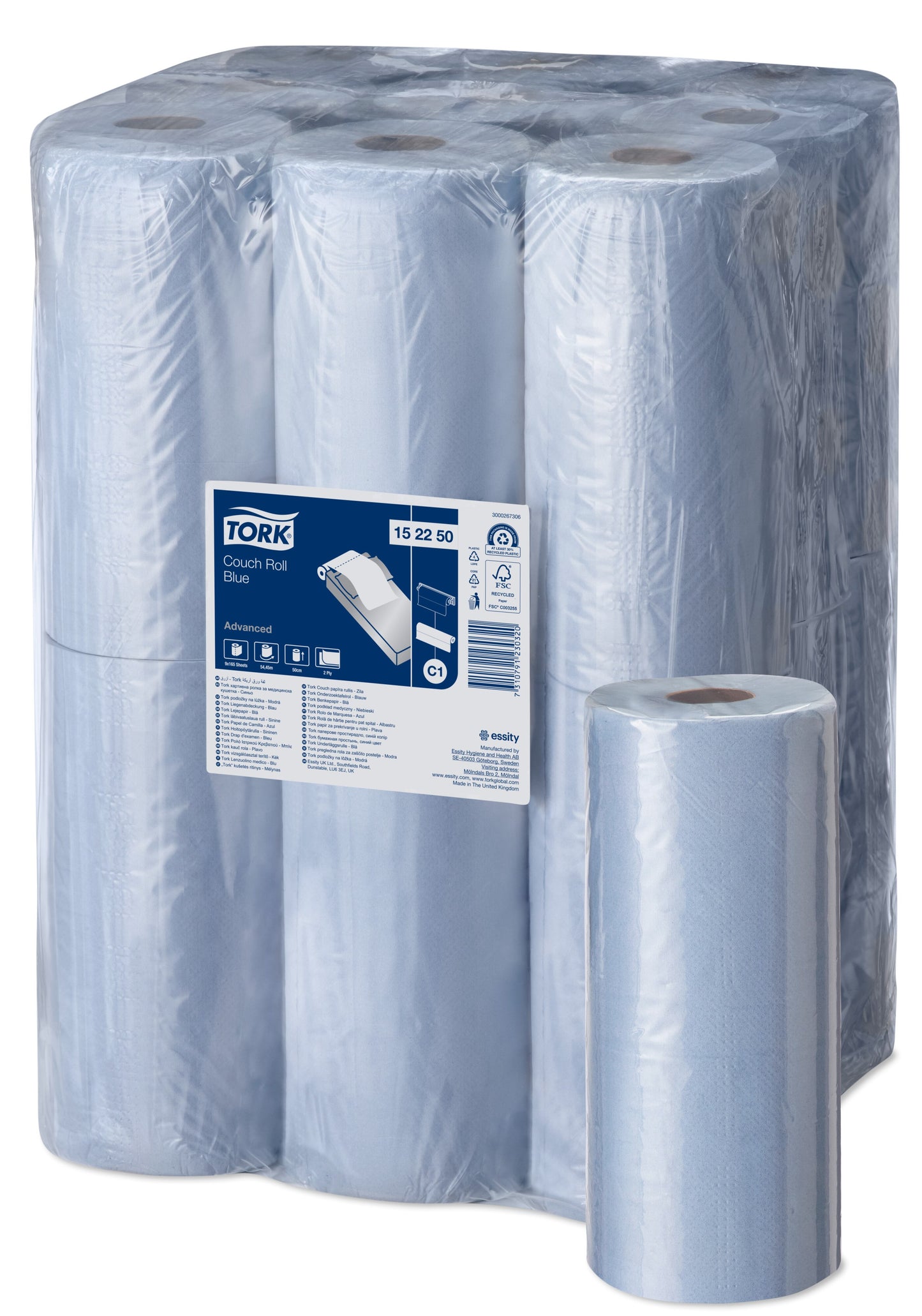 Tork Advanced Blue Couch Roll 2Ply - 152250 - Case of 9 Rolls x 56m - 