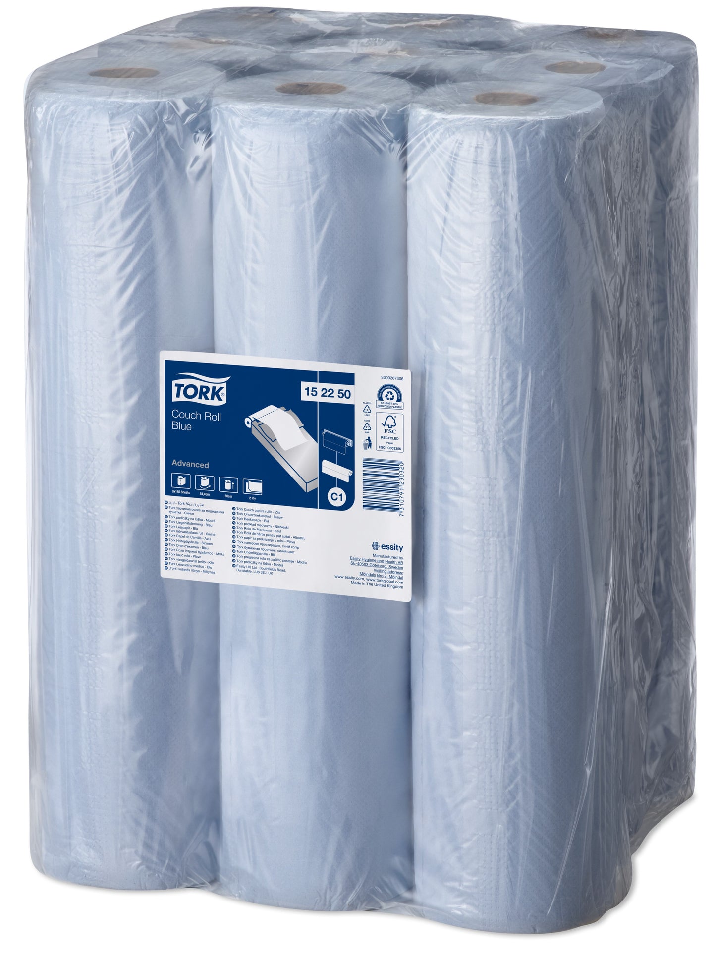 Tork Advanced Blue Couch Roll 2Ply - 152250 - Case of 9 Rolls x 56m - 