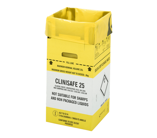 25 Litre Clinisafe Yellow Cardboard Carton x 10