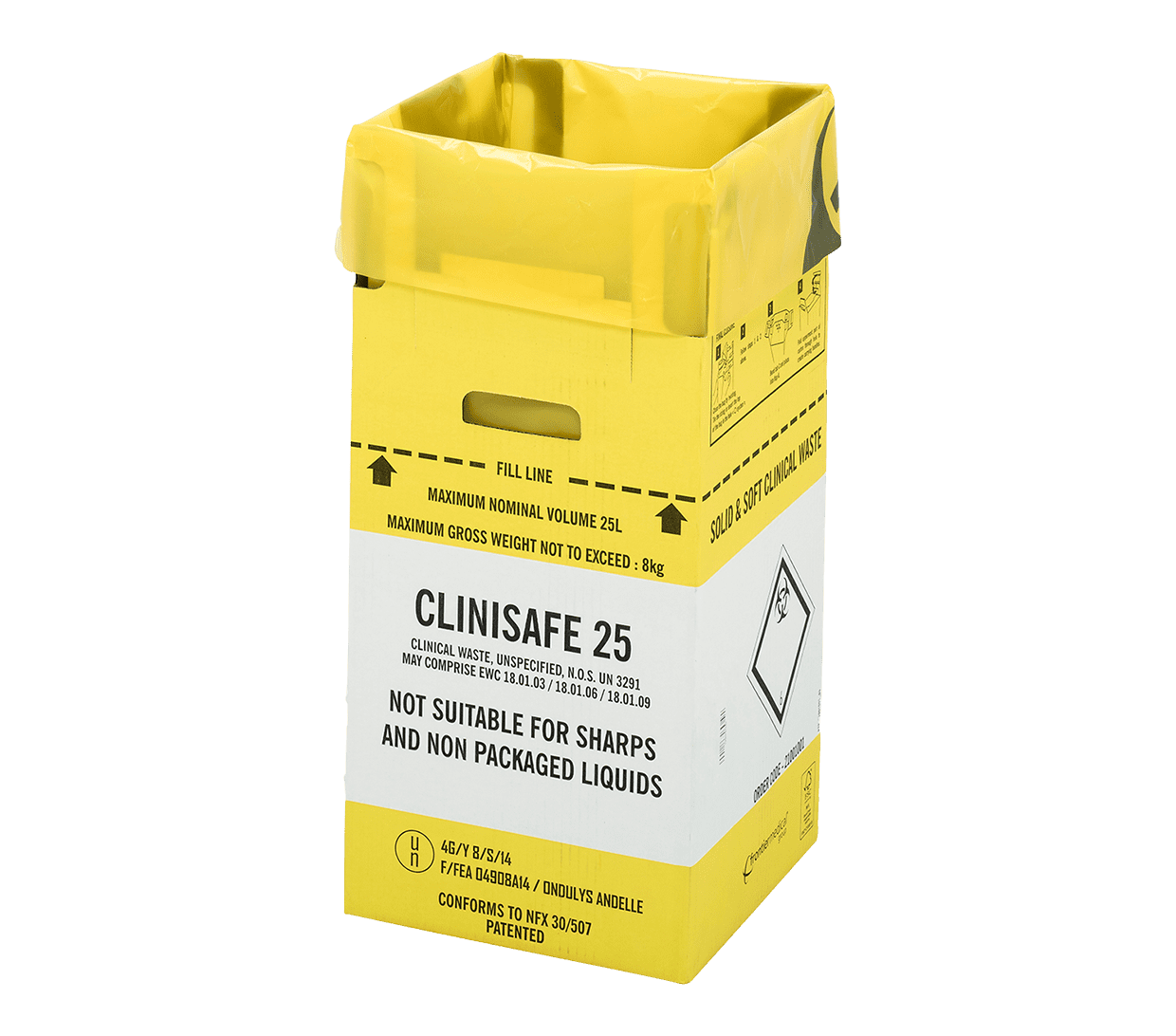 25 Litre Clinisafe Yellow Cardboard Carton x 10