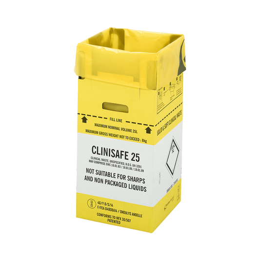 25 Litre Clinisafe Yellow Cardboard Carton x 10 - Vernacare