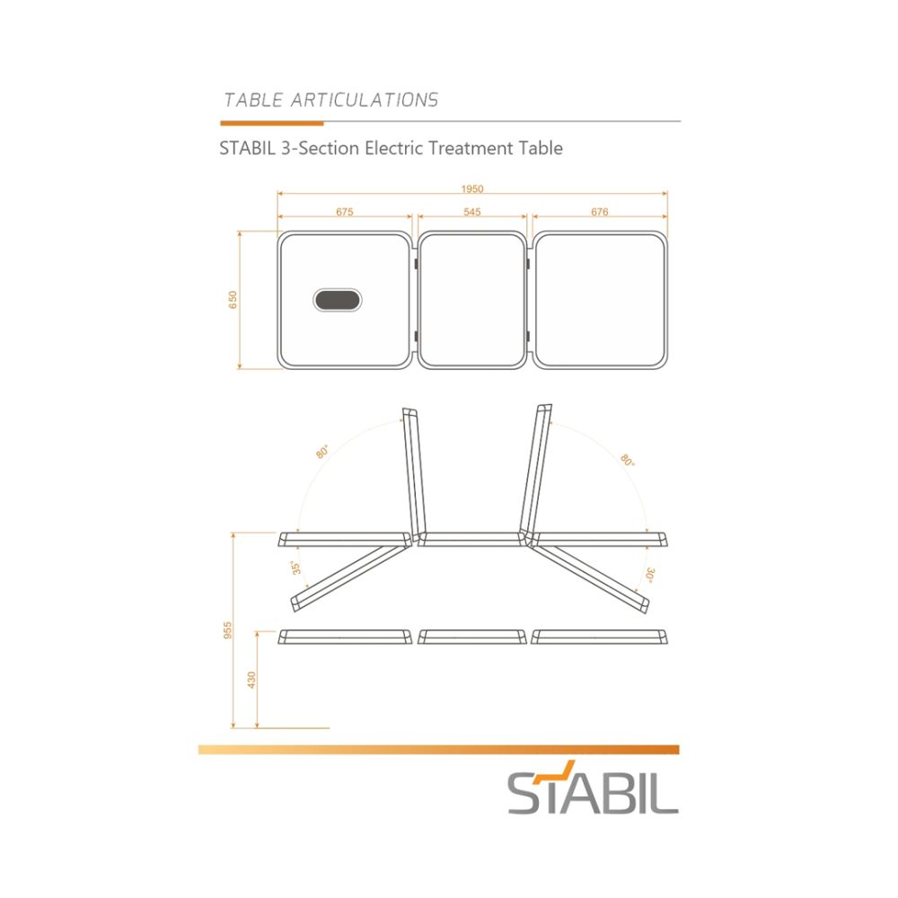 Stabil Pro 3-Section Electric - White Frame and Black Upholstery - 