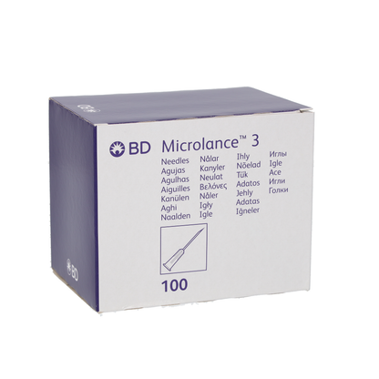 BD Microlance 3 needles, 21G, 25mm, 1", thin, regular, Green - Box of 100 - 