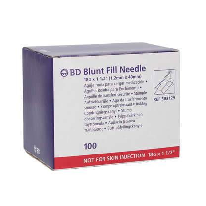 BD Blunt Fill Safety Draw-up Needle, 18 G red, 40 mm 1½" 45 degr, Qty100 - Becton Dickinson