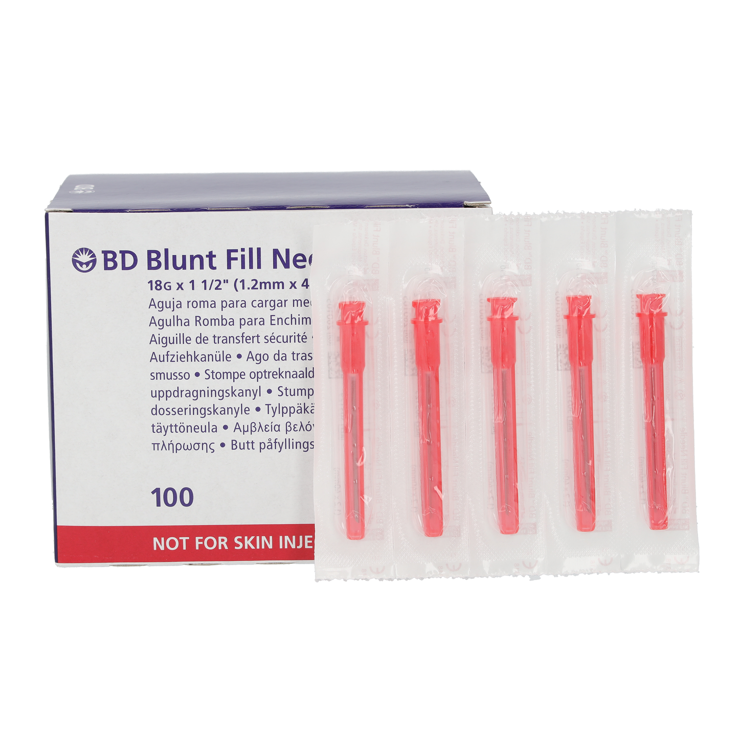BD Blunt Fill Safety Draw-up Needle, 18 G red, 40 mm 1½" 45 degr, Qty100 - Becton Dickinson