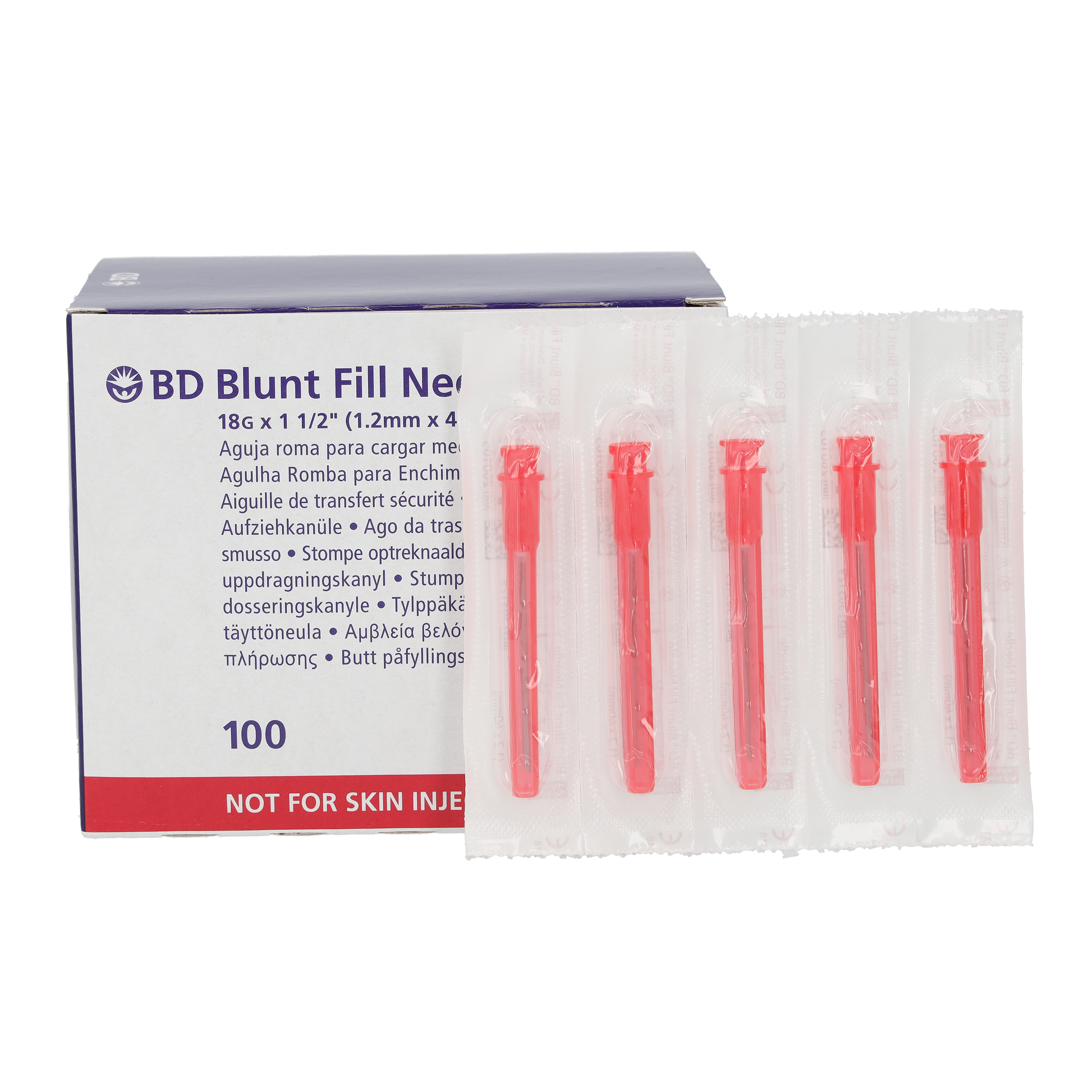 BD Blunt Fill Safety Draw-up Needle, 18 G red, 40 mm 1½" 45 degr, Qty100 - Becton Dickinson
