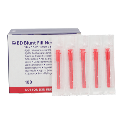 BD Blunt Fill Safety Draw-up Needle, 18 G red, 40 mm 1½" 45 degr, Qty100 - Becton Dickinson