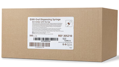 BD® Oral Syringe, 3 mL Amber with Tip Cap - Bag of 100