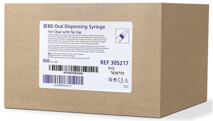 BD 1ml Clear Oral Syringe - Box of 100 - 