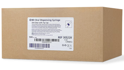 BD® Oral Syringe, 3 mL Clear with Tip Cap - Bag of 100