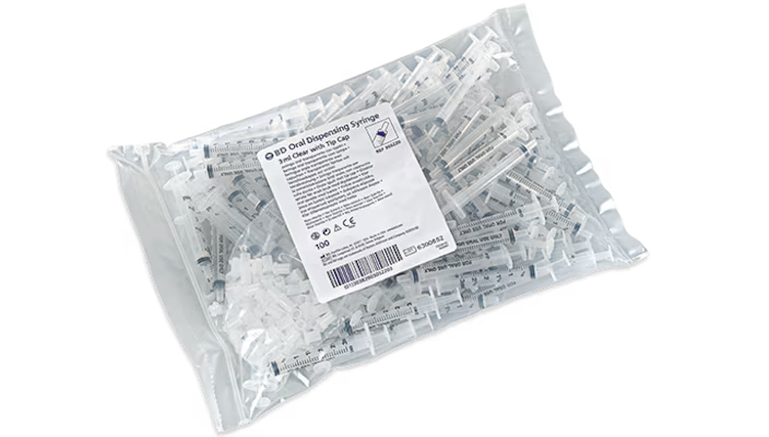 BD® Oral Syringe, 3 mL Clear with Tip Cap - Bag of 100
