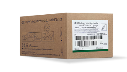BD Eclipse Needle 21G x 1 1/2" With Detachable 3ml BD Luer-Lok Syringe - Box of 50