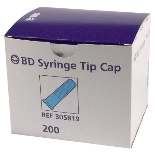 BD Luer tip Cap Tay, Blue, individually wrapped, Box of 200