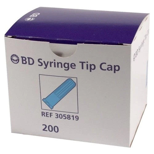 BD Luer tip Cap Tay, Blue, individually wrapped, Box of 200 - Becton Dickinson