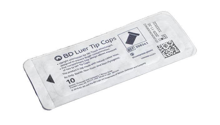 BD Luer Tip Black Cap Sterile Tray of 10 - Pack of 500 - 