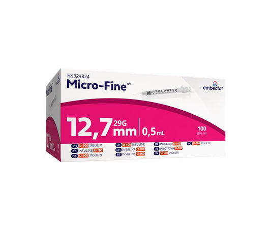 Micro Fine+ 0.5ml Insulin Syringe & Needle 29g x 12.7mm x 100 - 