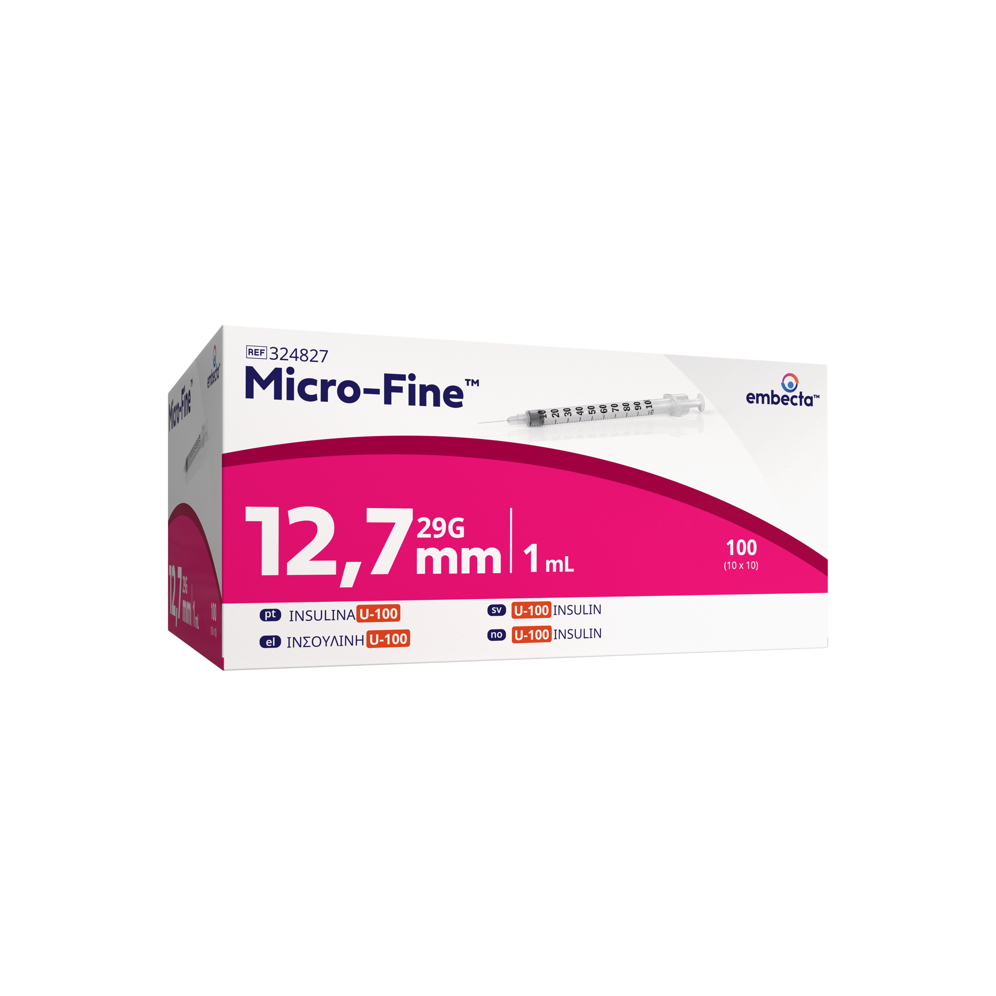 Micro Fine+ 1ml Insulin Syringe & Needle 29g x 12.7mm x 100 - 