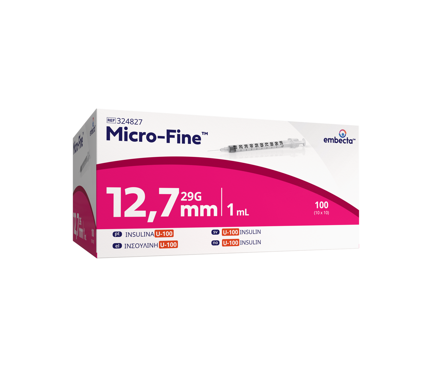 Micro Fine+ 1ml Insulin Syringe & Needle 29g x 12.7mm x 100 - 