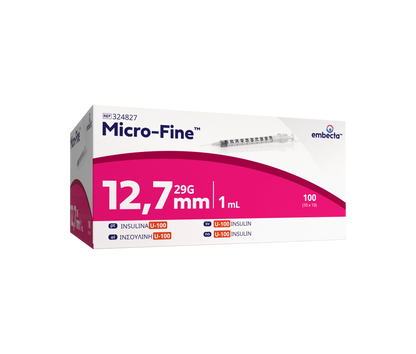 Micro Fine+ 1ml Insulin Syringe & Needle 29g x 12.7mm x 100 - 