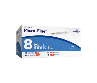 Micro Fine+ 0.5ml U100 Insulin Syringe & Needle 30g x 8mm x 100 - 