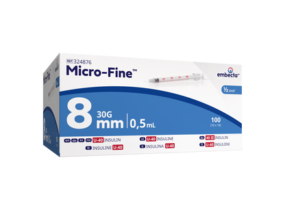 Micro-Fine + Insulin Syringe 0.5ml U40 30G X 8MM - Pack Of 100 - 