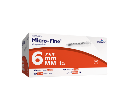 Micro - Fine™ 1ml, 6mm insulin syringe - Box of 100