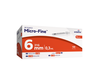 Micro - Fine™ 0.3ml, 6mm insulin syringe - Box of 100