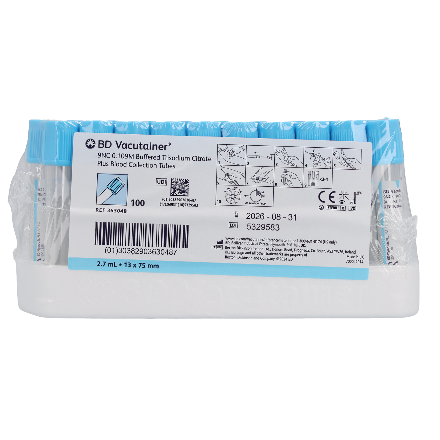 BD Vacutainer Citrate Plus Tube with Hemogard Safety Closure, 2.7ml - box of 100 - 