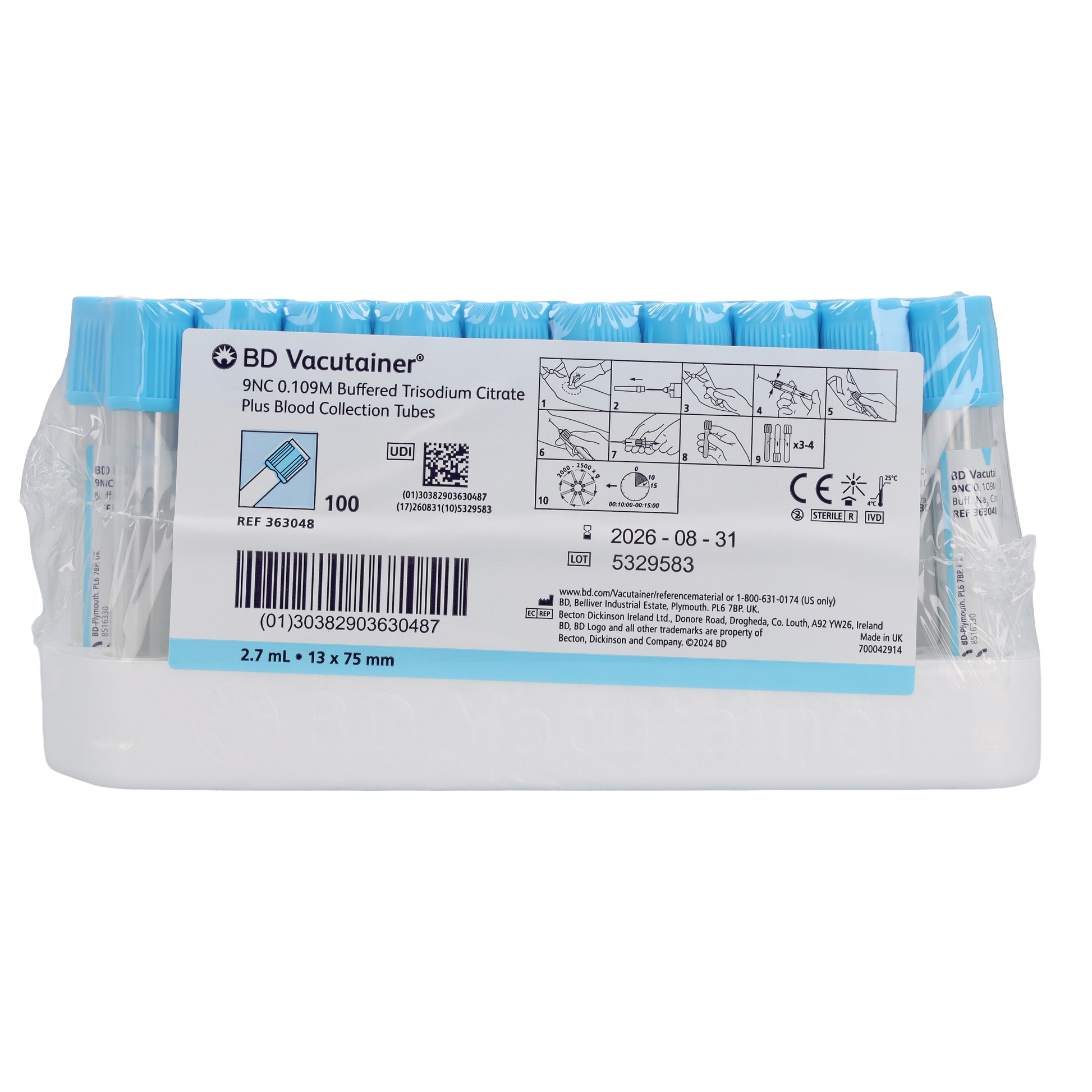 BD Vacutainer Citrate Plus Tube with Hemogard Safety Closure, 2.7ml - box of 100 - 