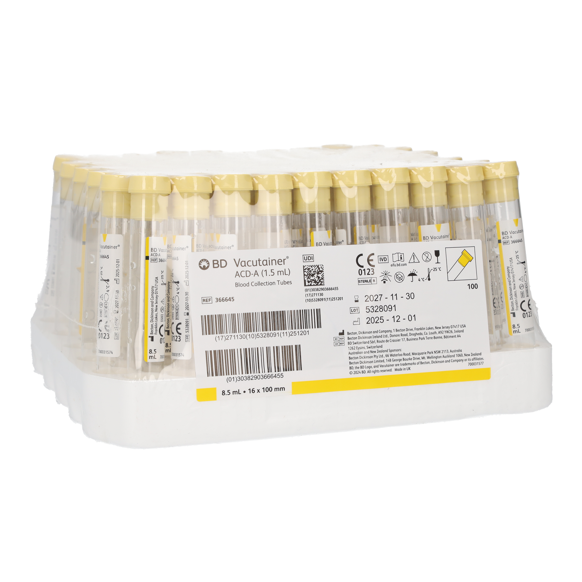 BD Vacutainer Glass ACD Solution A tube 8.5ml (Yellow) x 100