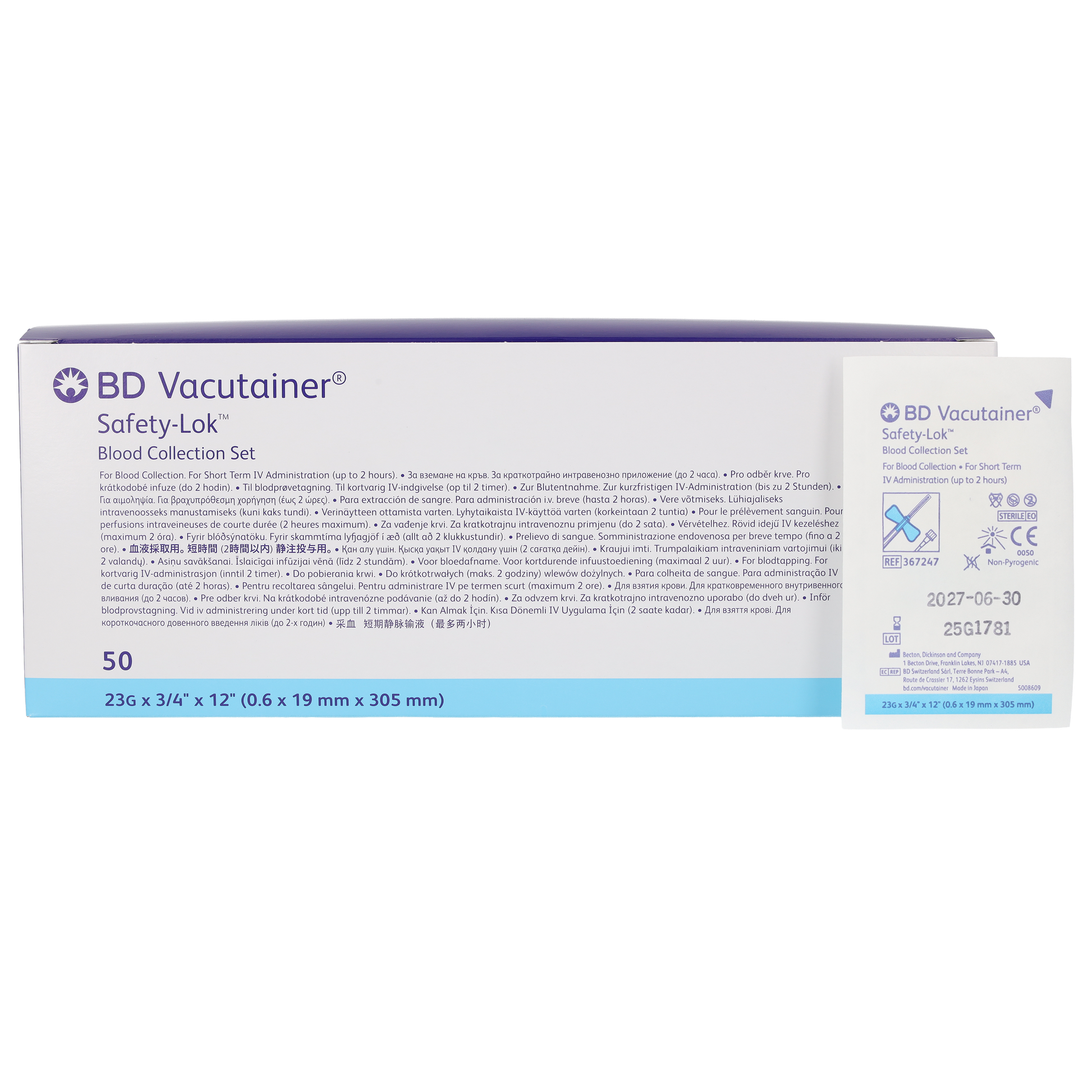 BD Safety-Lok Blood Set 23g x 0.75 x 50 W/out Luer Adaptor 12 Tubing - Becton Dickinson