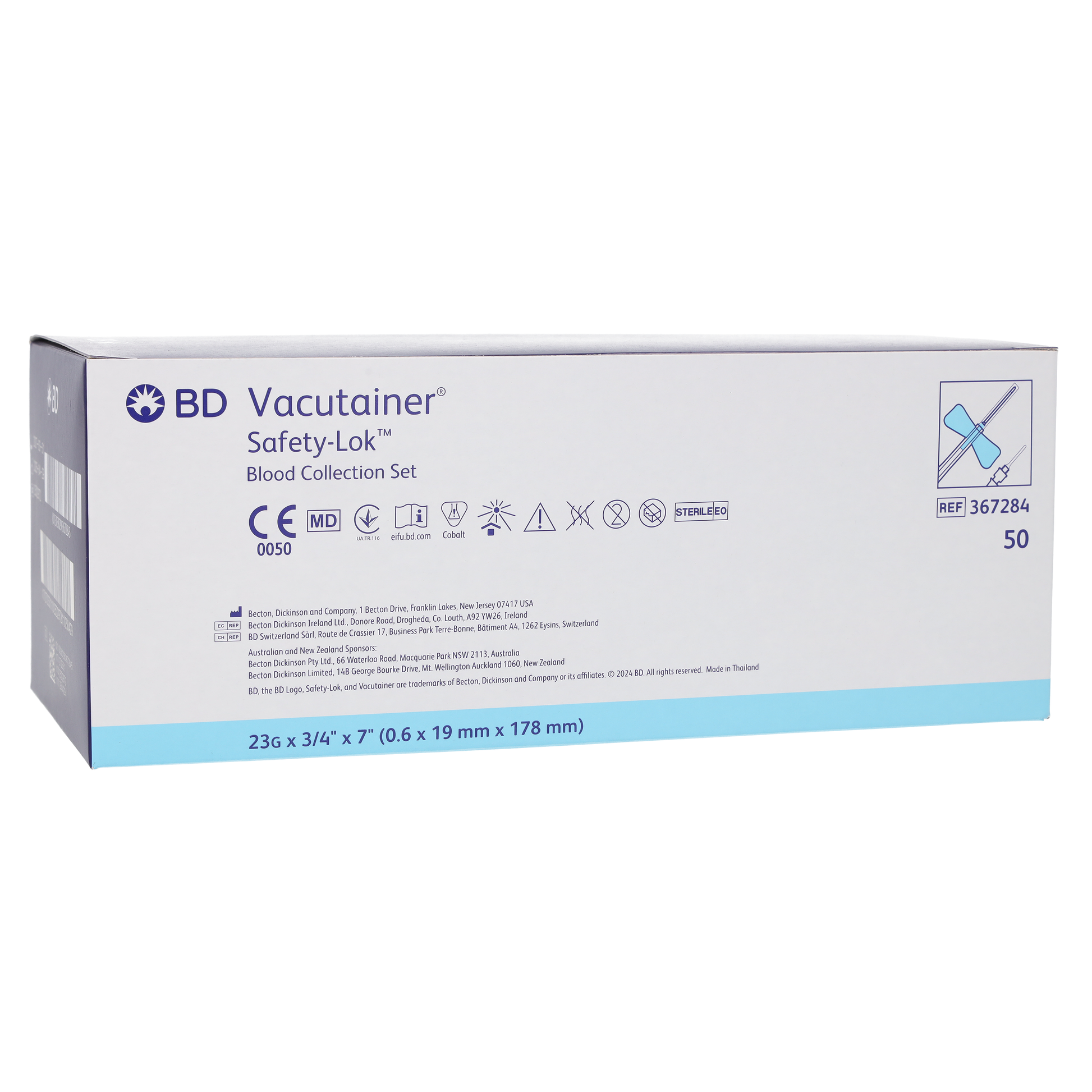 BD Vacutainer Safety Lok Blood Set 23g x 7" Tubing x 50 - Becton Dickinson