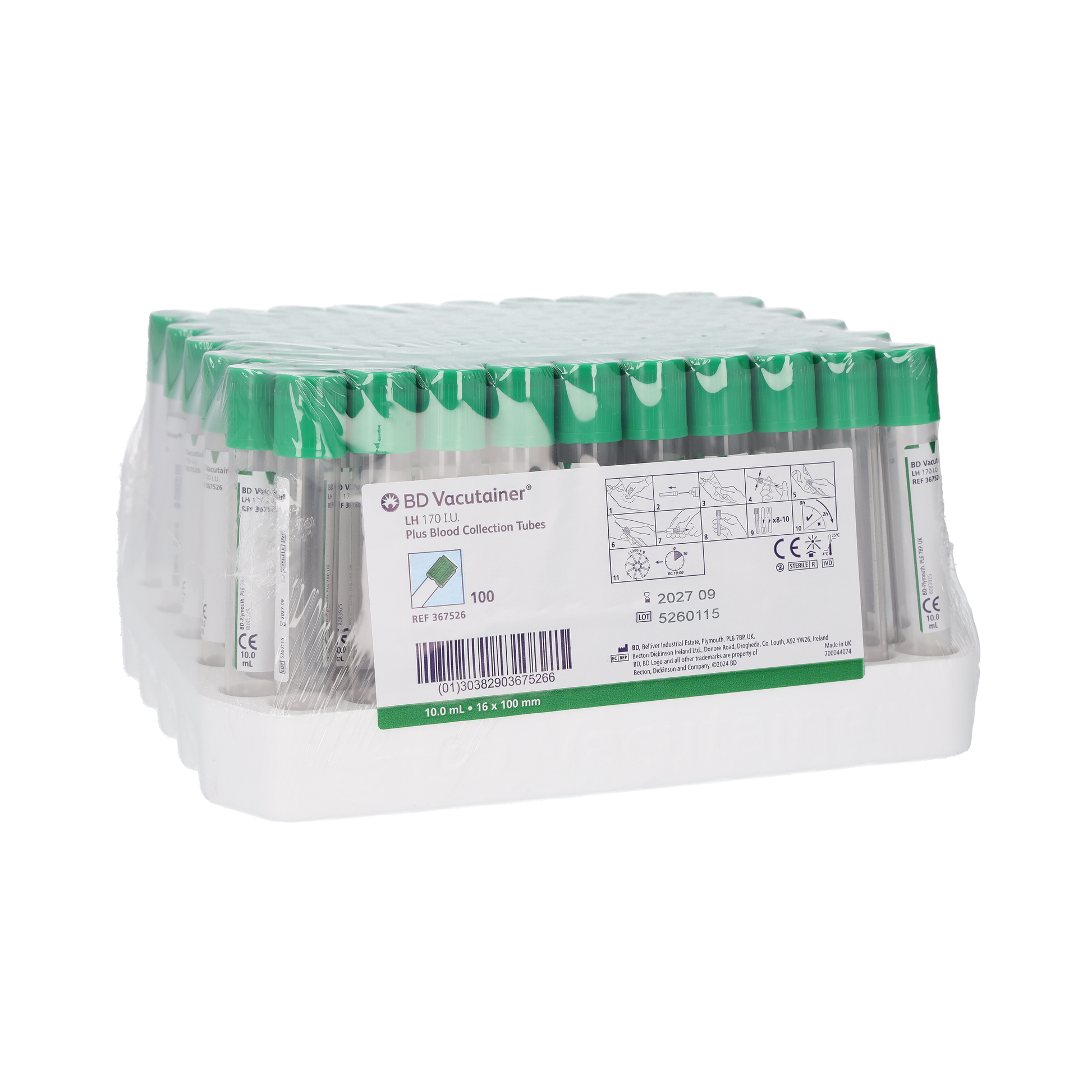 BD Vacutainer™ Heparin Plasma Tubes - 10ml - Pack of 100 - Becton Dickinson