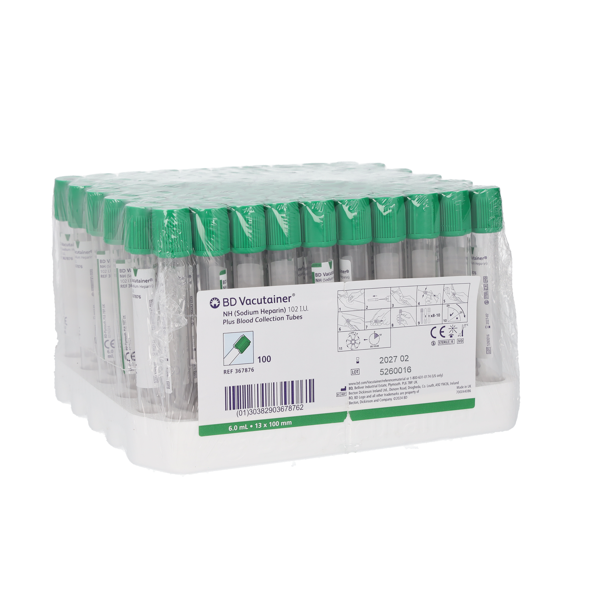 Vacutainer Tube Sodium Heparin tube, Green, 6ml, 13x 100mm - Per100 - Becton Dickinson