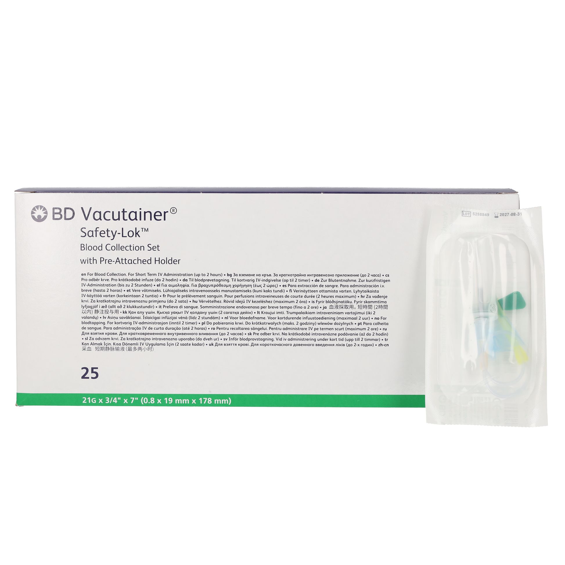 BD Safety-Lok Blood Collection Set 21g x 0.75" 7" Tubing with Holder x 25 - 