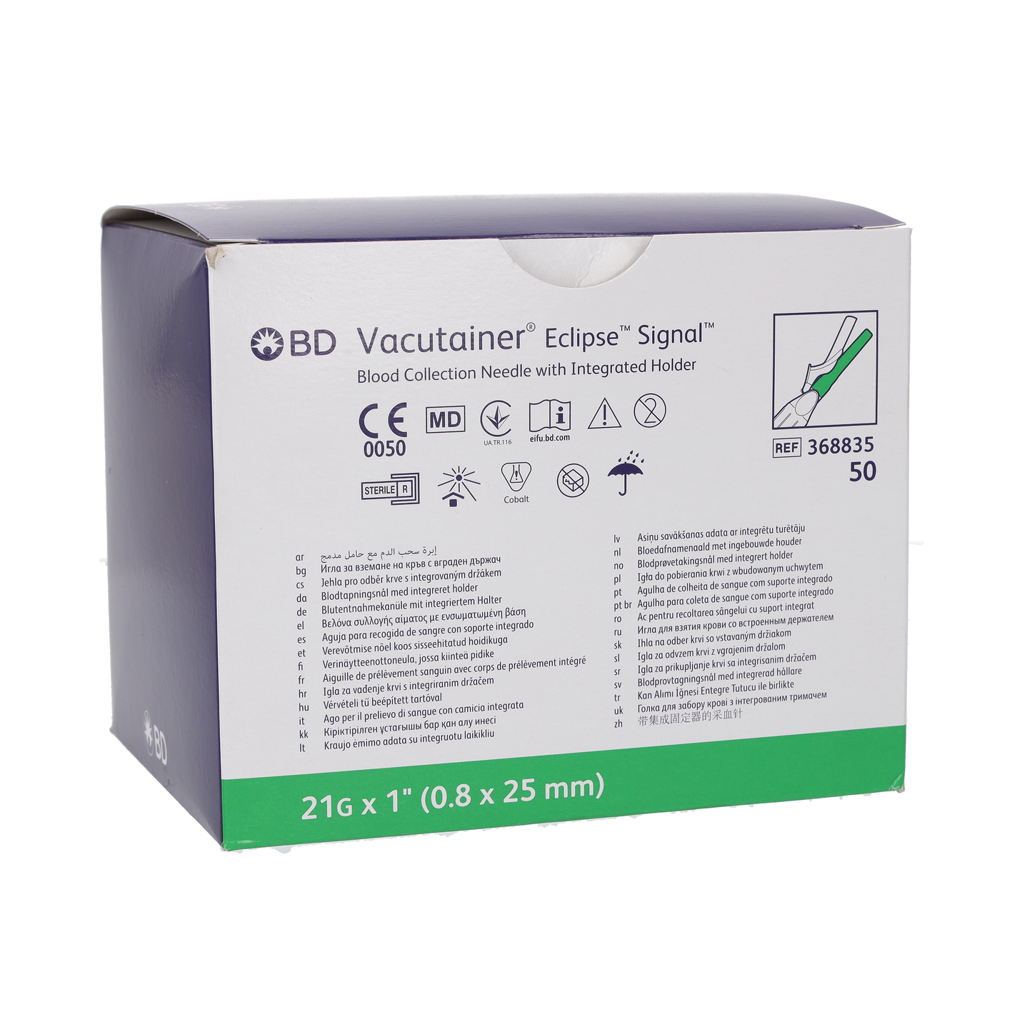 BD Vacutainer Eclipse Blood Collection Needle - Green 21g 1in - pack of 50 - 