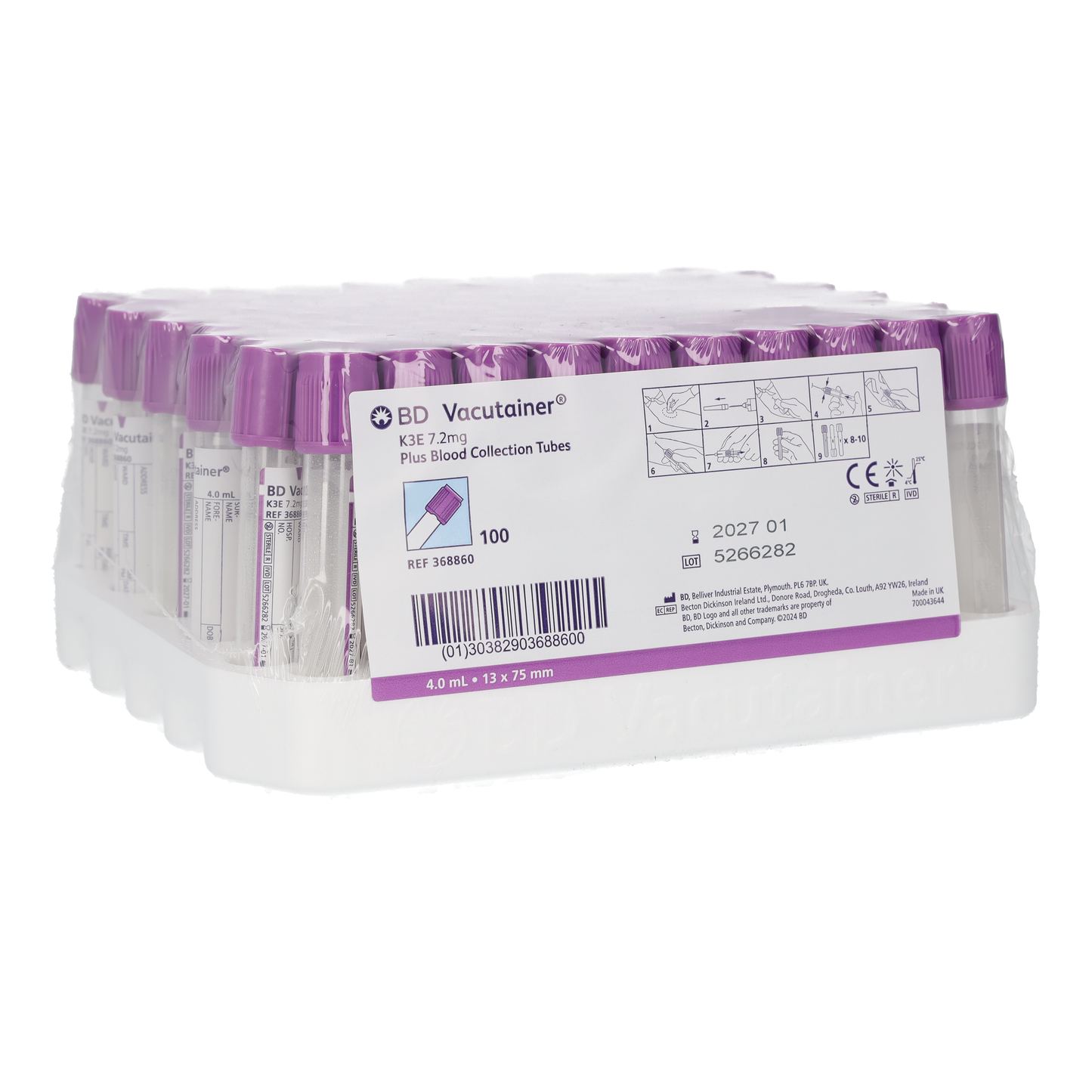 BD Vacutainer Tube EDTA (K3) 4ml - Pack of 100 - Becton Dickinson