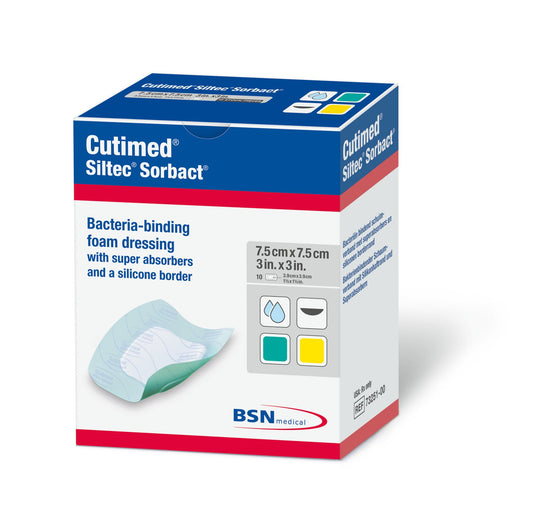 Cutimed Siltec Sorbact Foam Dressing - 7.5cm x 7.5cm - pack of 10 - 