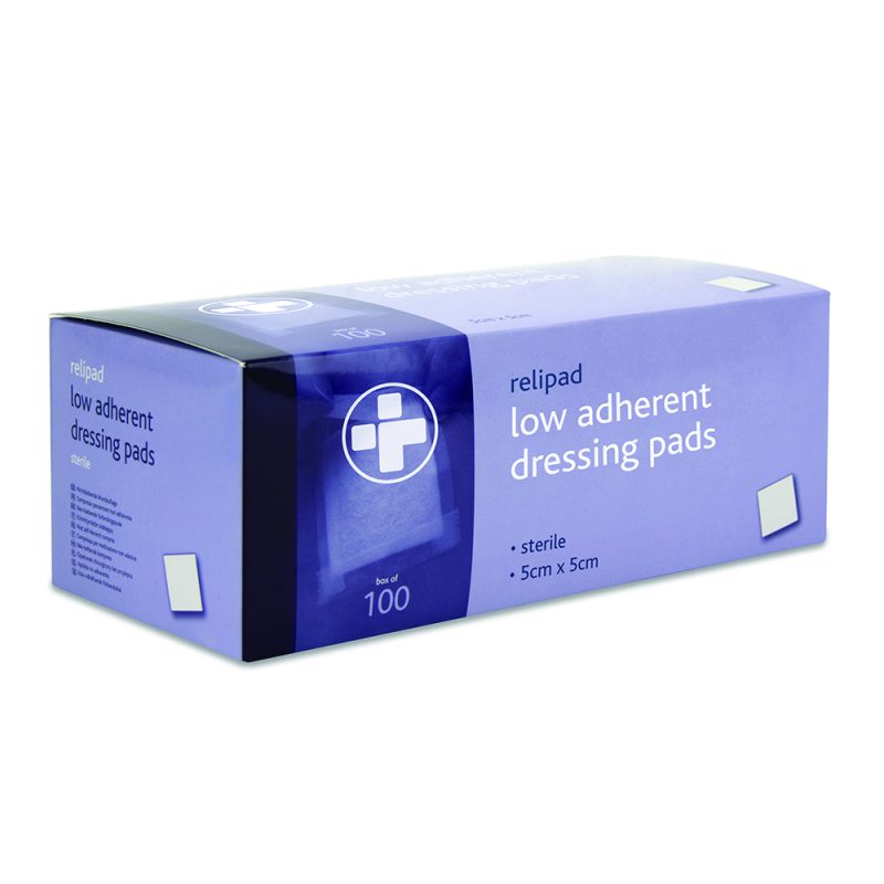 Relipad low-adherent Sterile dressing pads 5 x 5cm - Pack of 100