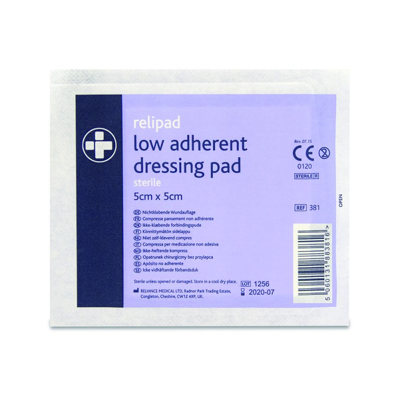 Relipad low-adherent Sterile dressing pads 5 x 5cm - Pack of 100