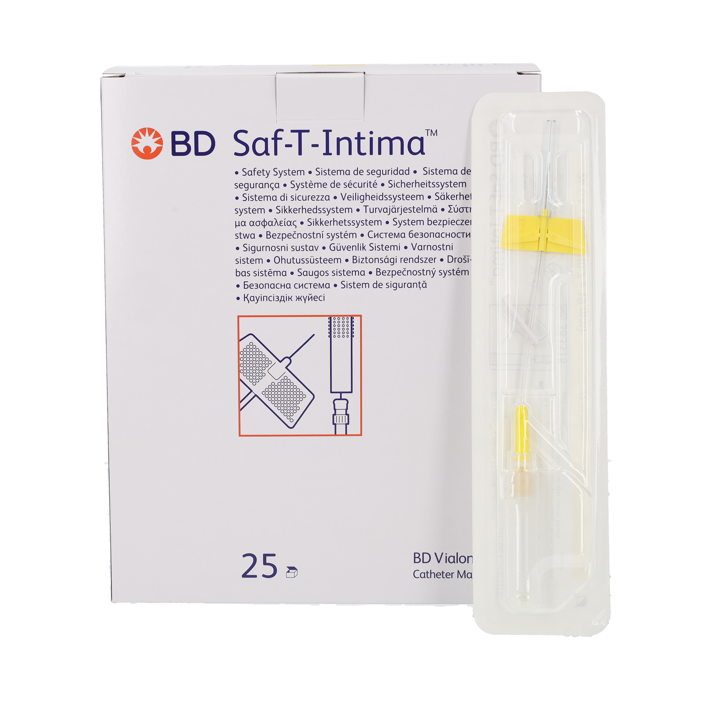 Saf-T-Intima Close with PRN adapter 24G x 0.75" - Easch - Yellow - Box of 25 - Becton Dickinson