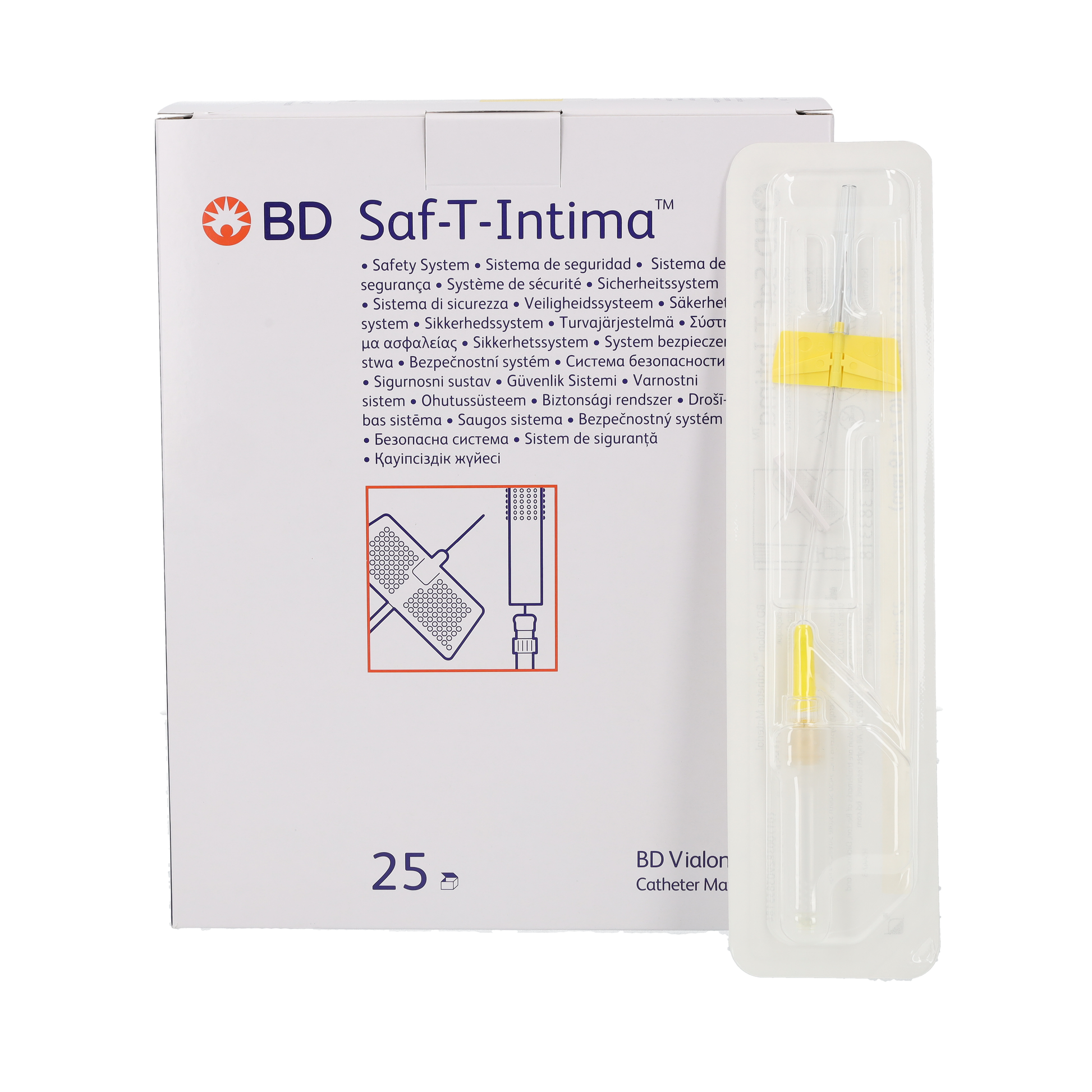Saf-T-Intima Close with PRN adapter 24G x 0.75" - Easch - Yellow - Box of 25 - Becton Dickinson