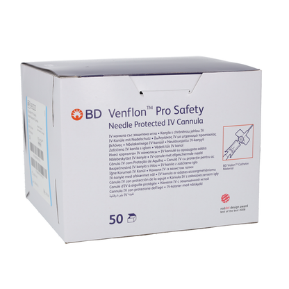 BD Venflon Pro Safety™  22g x 25mm, Blue - Box of 50 - 