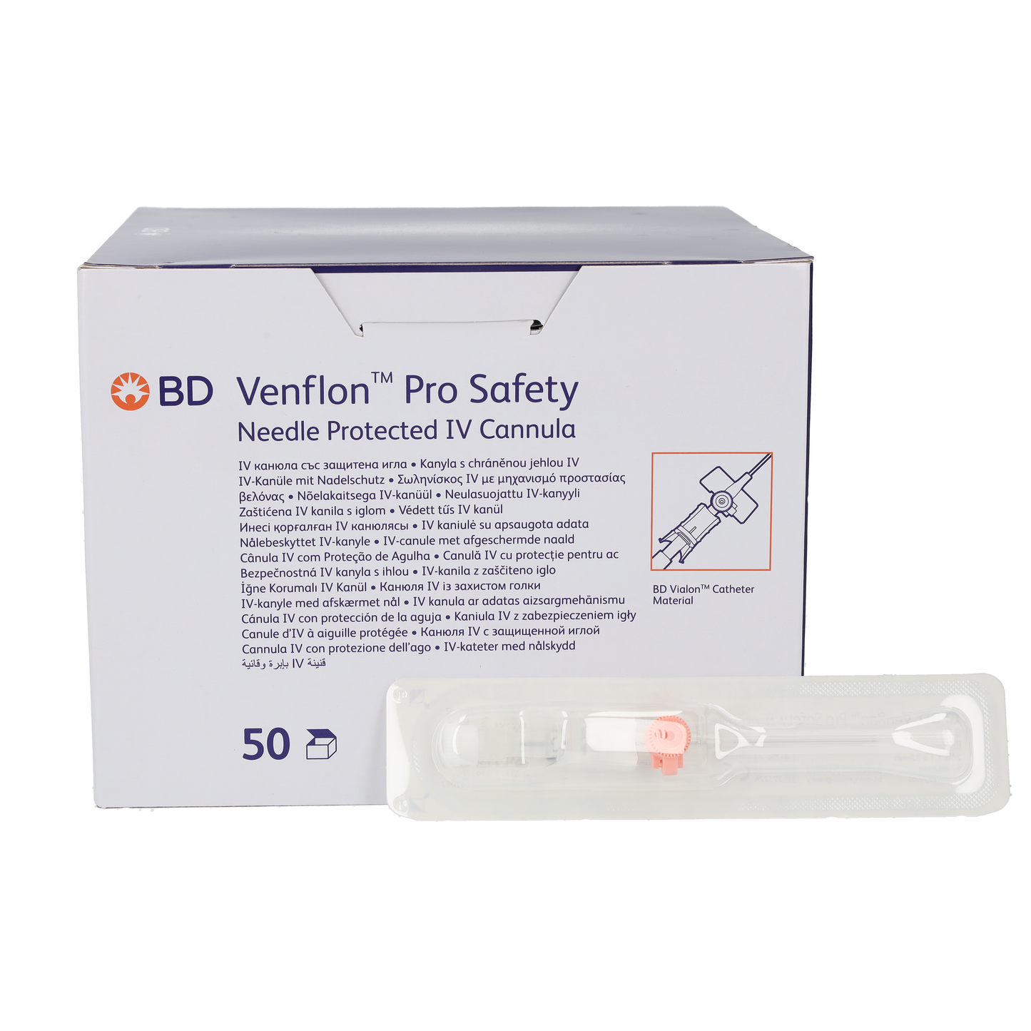BD Venflon Pro Safety 20g x 32mm, Pink - Box of 50 - Becton Dickinson