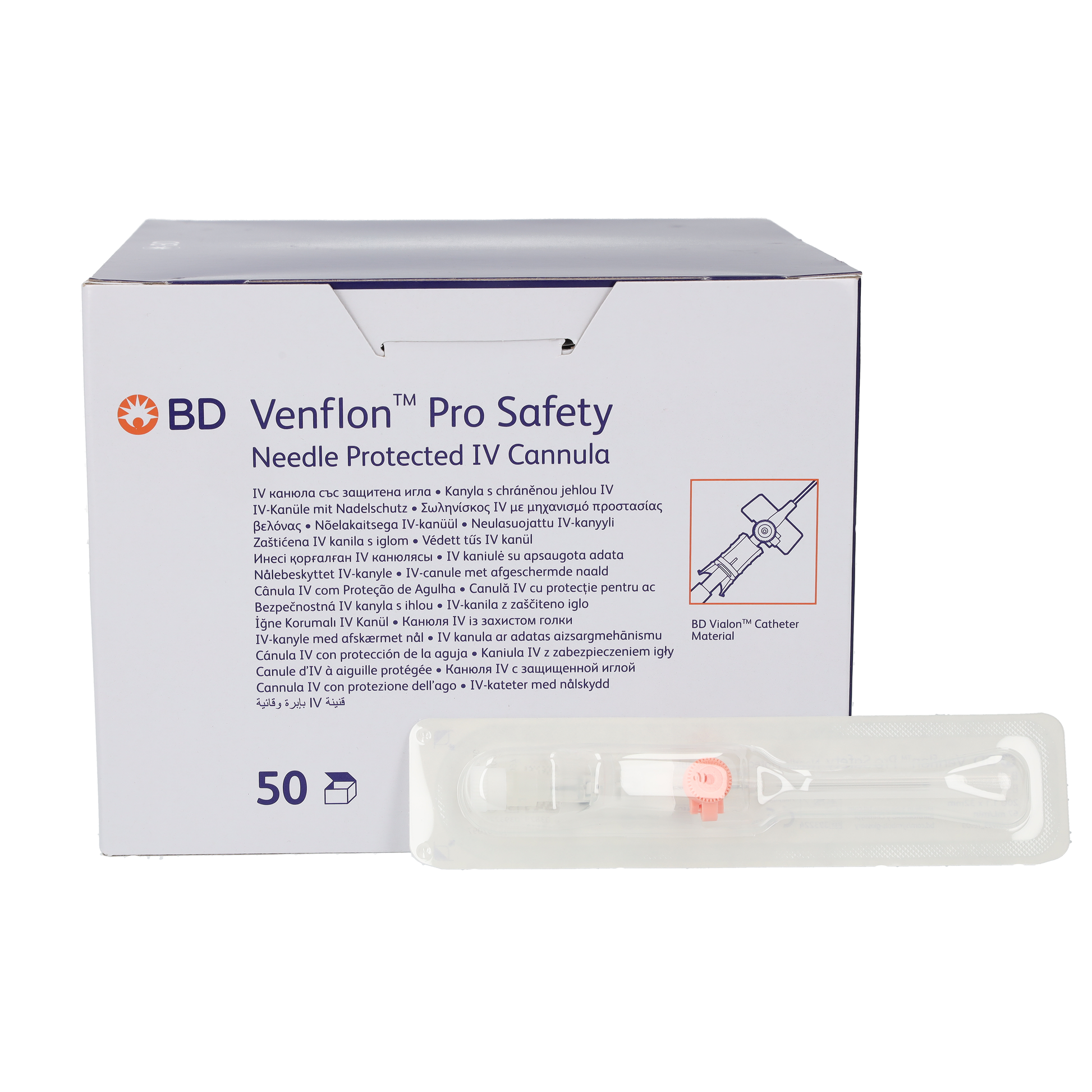 BD Venflon Pro Safety 20g x 32mm, Pink - Box of 50 - Becton Dickinson