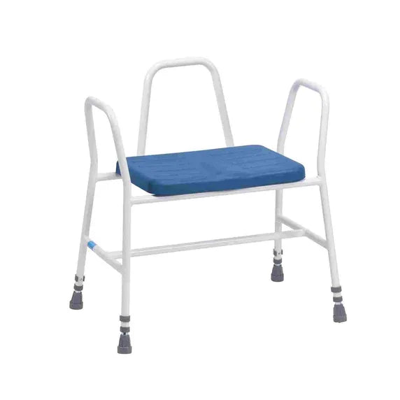 PU Bariatric Perching/Kitchen Stool, Adjustable Height Tubular Arms and Back