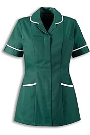 Sally Ladies Tunic - Bottle Green with White Trim - Work In Style